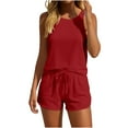 thumbnail image 2 of Cxenplz Women's Summer 2 Piece Outfits Sets Sleeveless Crop Top Tank and Drawstring Casual Shorts Lounge Sets, 2 of 5