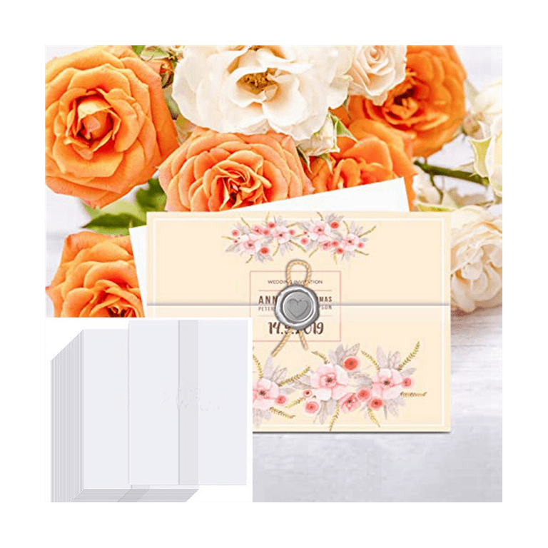 Qtmnekly 120 Pcs Vellum Jackets, 5x7 inch Vellum Paper Pre-Folded Wedding Invitation Paper Translucent Vellum Envelopes, White