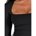 thumbnail image 2 of Women's Sexy Square Neck Crop Top Long Sleeve Slim Fit Cropped T Shirts, 2 of 5