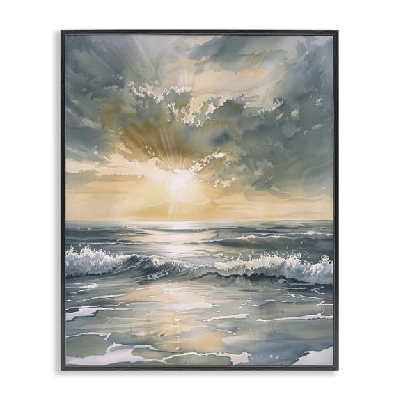 Stupell Industries Coastal Sunlit Waves Golden Reflection Black Framed Giclee Art, 11 x 14, by Petals Prints Design