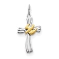 thumbnail image 1 of Sterling Silver Rhodium-Plated & Vermeil Dove Cross Charm (22 X 13) Made In United States qc3338, 1 of 5