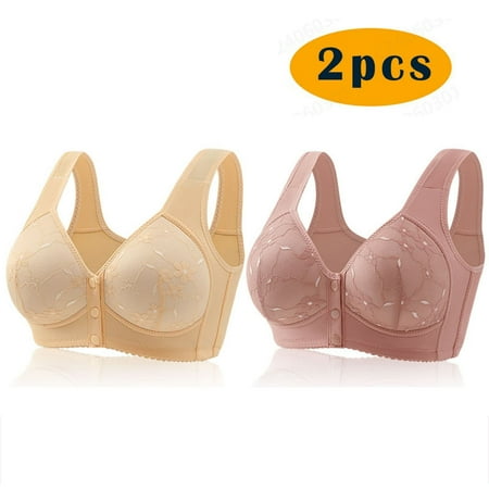 GERsome Women s 2 Pack Assorted Color Comfort Front Close Sport Bra Convenient Snap Sleep Bra Wireless Bras for Women Plus Size Full Coverage No Underwire Bra 2pcs#Beige/Pink XXXXXL