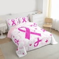 thumbnail image 3 of Feelyou Pink Hope Ribbon Full Size Comforter Sets for Teen, Flower Floral Print Bedding Comforter Set, Cartoon Butterfly Animal Reversible Bedding Sets, Lightweight Room Decor, 3pcs, 3 of 8