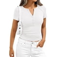 thumbnail image 3 of PRETTYGARDEN Womens Summer Short Sleeve Tops Spring Casual V Neck Henley Button Up T Shirts Dressy Ribbed Knit Blouses, 3 of 8