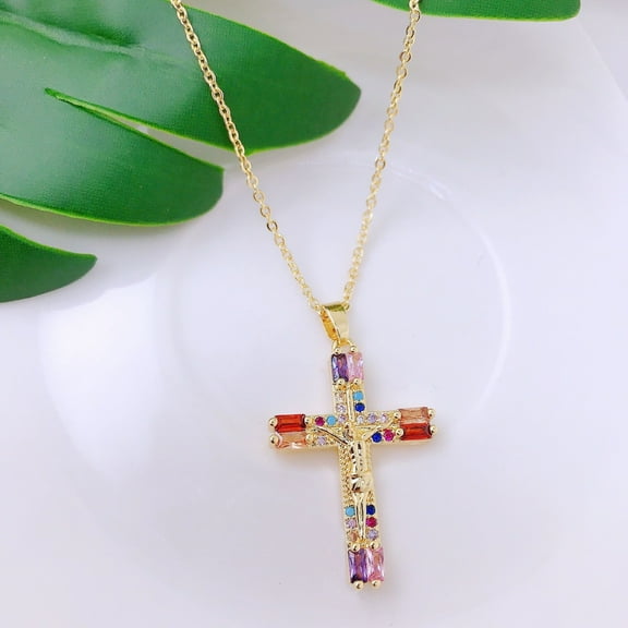 Cross Pendant Necklace for Women Color Zircon for Women Jewelry Valentines Day