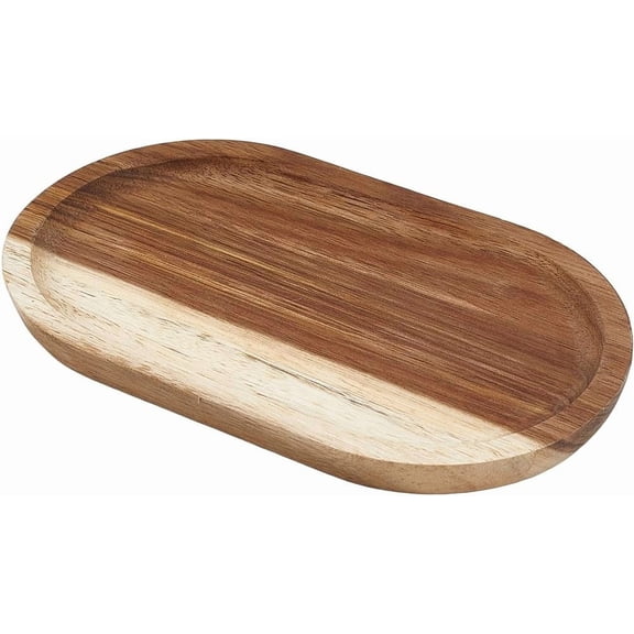 8 x 4.7 Inch Oval Wooden Serving Tary Small Natural Wood Platter Rustic Decorative Bread Charcuterie Board Food Holder Plate Dish with Grooved Edge for Tea Coffee Table Kitchen Dessert