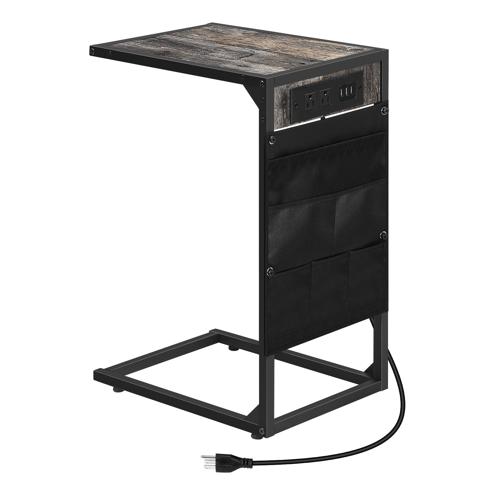 C-Shaped Coffee Table Side Table with Charging Station 2 Piece Sofa Table Set Gray