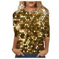 thumbnail image 2 of Sequin Tops for Women Carnival Sparkly 3/4 Sleeve Crewneck Shiny Shirts Lightweight Glitter Pullover Tee for Party Night Yellow XL, 2 of 4