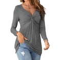 thumbnail image 2 of Deep V-Neck Women Long Sleeve Cross Criss Slim Fit T-Shirt Female Blouse Tops, 2 of 4