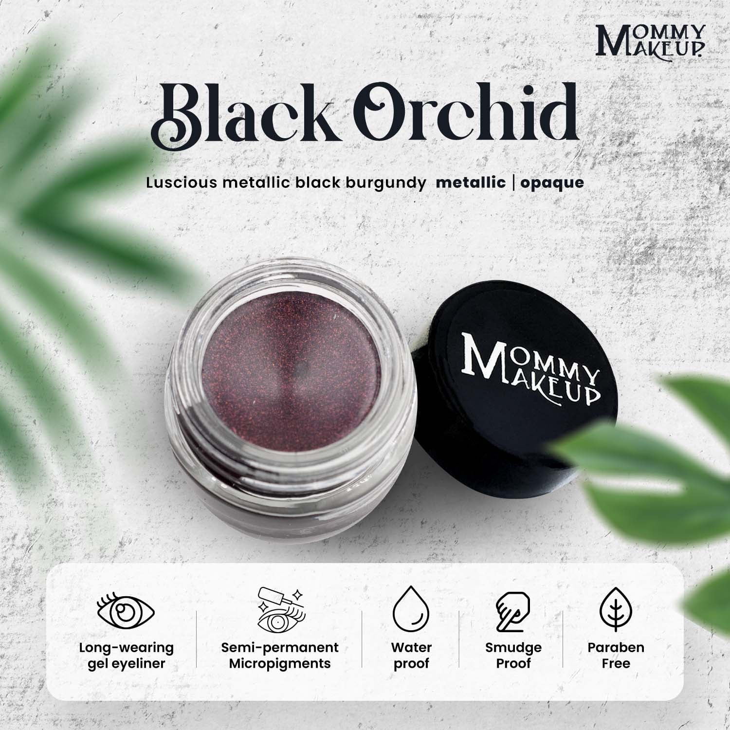 Waterproof Gel Eyeliner Pot in Black Orchid (Luscious Metallic Black Burgundy) - Long Wear Cream Eye Liner - Stay Put Gel Eyeliner by Mommy Makeup