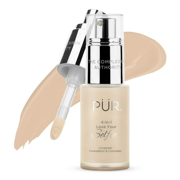 PUR Beauty 4-in-1 Love Your Selfie Foundation & Concealer - Longwear Full Coverage Liquid Makeup Foundation with Hydrating Blend for Refined-Looking, Natural Beauty Glow