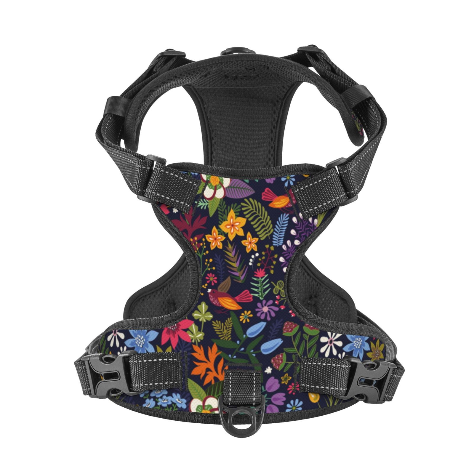 Kdxio Flowers And Birds Print No Pull Dog Harness Adjustable Reflective Oxford Easy Control Medium Large Dog Harness for Training and Everyday-Small