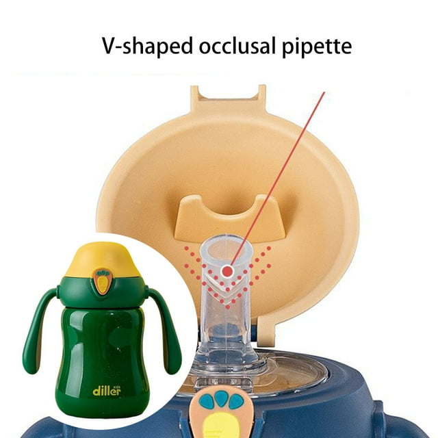 Bouteille d'Eau en Acier Inoxydable pour Enfants avec Paille Durable Adorable Remplacement Étanche Double Poignée Maison Maternelle