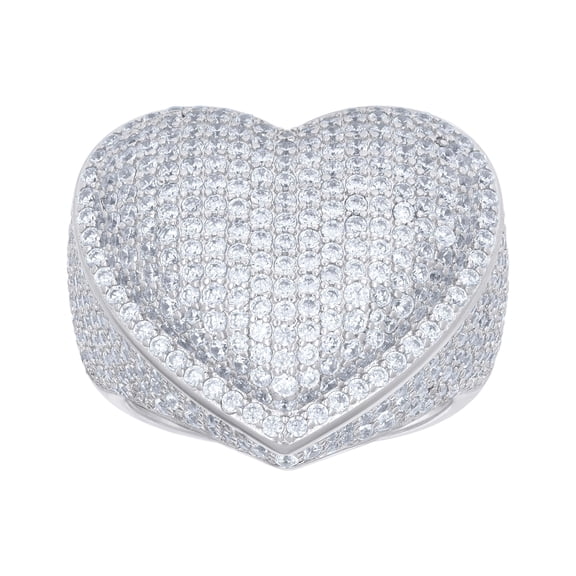 925 Sterling Silver Womens Cubic-Zirconia Cluster Heart Ring Size 10