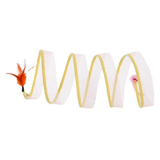 Folded Cat Tunnel Toy Interactive Funny Collapsible S Type Cat Tunnel with Feather for Pet Cat Kitten Indoor Outdoor