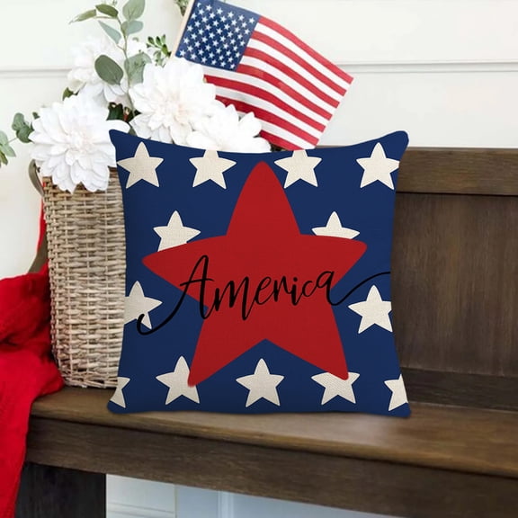 Zhourta 4th of July Pillow Cover 17.7x17.7in Patriotic American Flag Design Soft Durable Fabric for Couch Bedroom Independence Day Home Decor