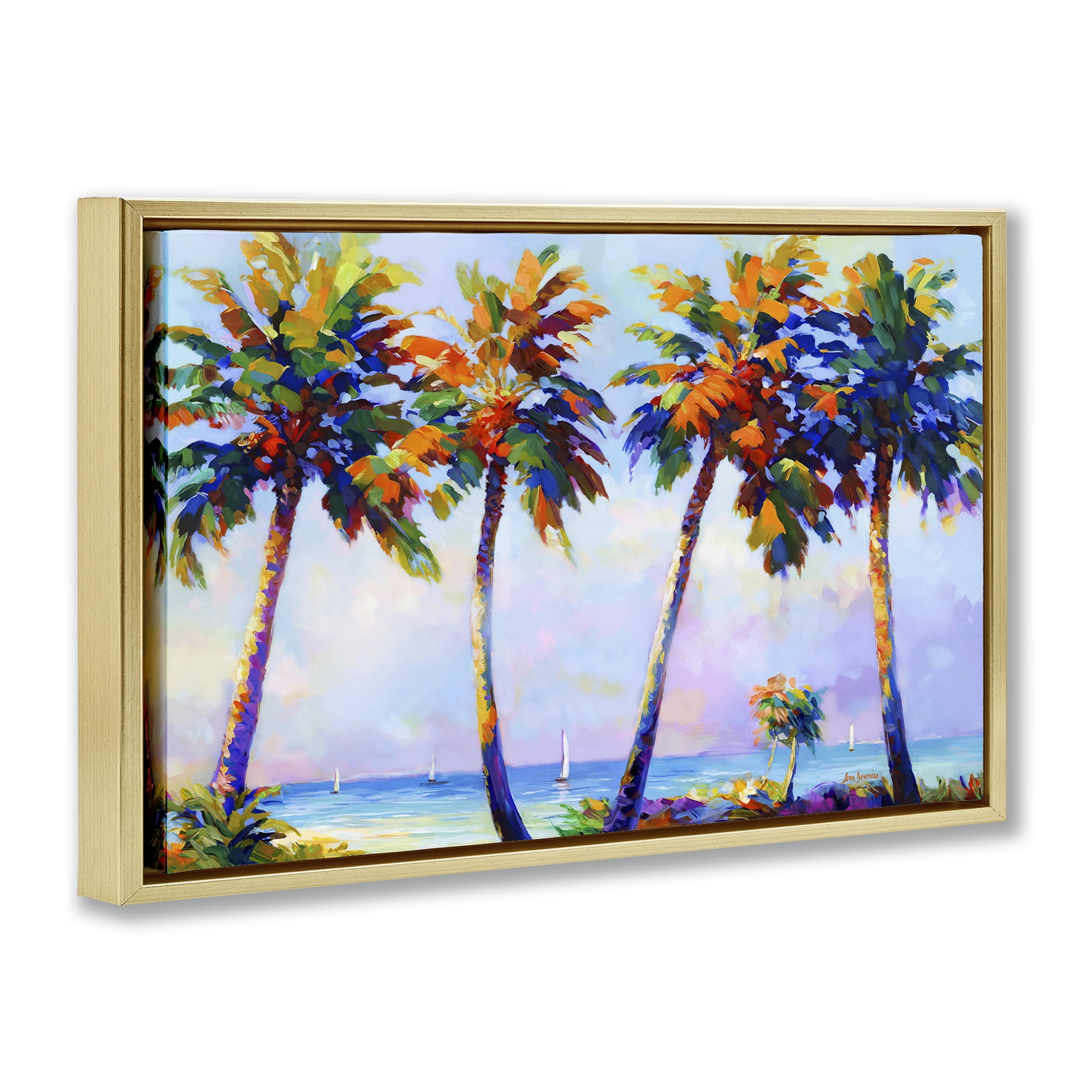 Stupell Industries Palm Trees in Sun Warmth Landscape Painting Gold Floater Framed Canvas Art Print Wall Art, 25 x 17