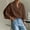 Brown, variant on Men's Stand Collar V-Neck Oversized Three Quarter Sleeve Linen-Blend Shirt, Casual Top, Summer Beach Daily Leisure Street Ethnic Wear White S