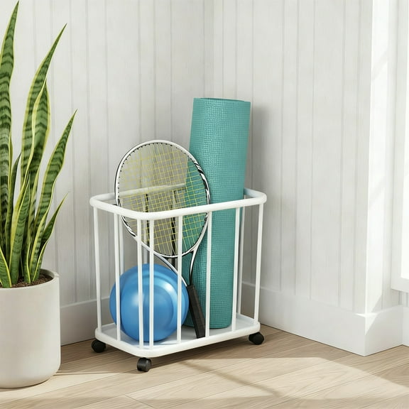 Rolling Laundry Basket with Wheels, Black Plastic Storage Rack for Sports Equipment, Toys, Yoga Mats, Multipurpose Organizer for Home Bedroom Bathroom, Lightweight Ventilated Storage Tote