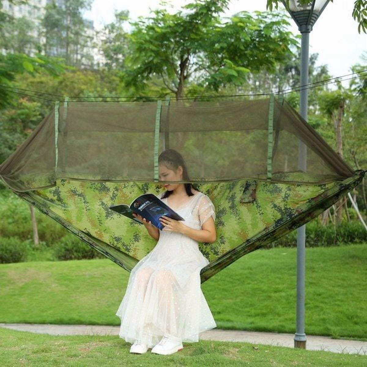 Camping Hammock  Portable Double Hammock with Net 600lbs Load 2 Persons Hammock w/Mosquito Net Outdoor Hiking Camping Hommock Portable Nylon Swing Hanging Bed w/ Strap Hook Carry Bag