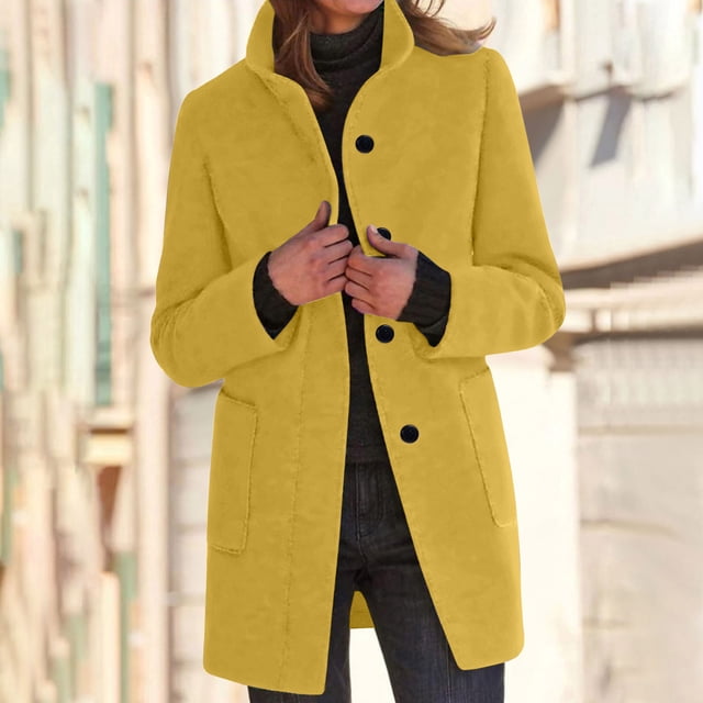 Chaquetas y abrigos casuales de manga larga sin capucha para mujer, moda informal, bolsillos, color liso, manga larga, abrigo con botones