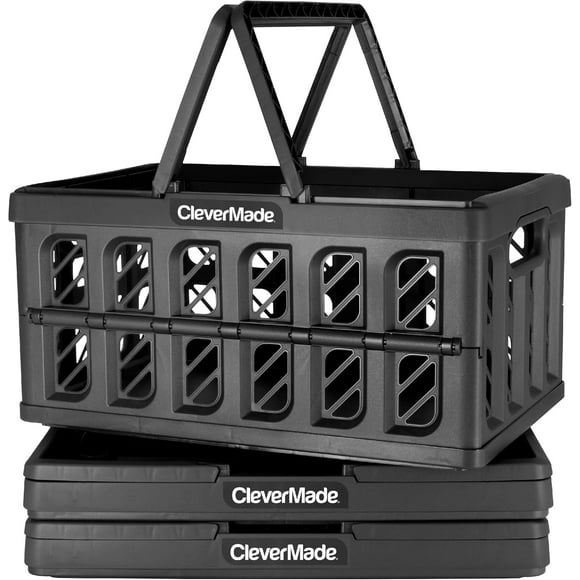 Cesta de la compra CleverMade, obsidiana plegable, 24 L, 3 unidades