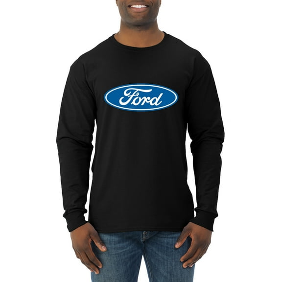 Wild Bobby, Ford Motors Blue Logo, Cars and Trucks, Men Long Sleeve Shirt, Black, Small