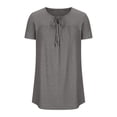 thumbnail image 4 of BLVB Summer Tops for Women 2024 Crew Neck Pleated Casual Work T Shirts Solid Color Loose Basic Tunic Tee Tops, 4 of 6