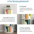 thumbnail image 4 of IAJXWI 6-Tier Wooden Rotating Bookcase, 360° Revolving Display Rack with 24 Shelves, White 74"x18"x18", 4 of 9