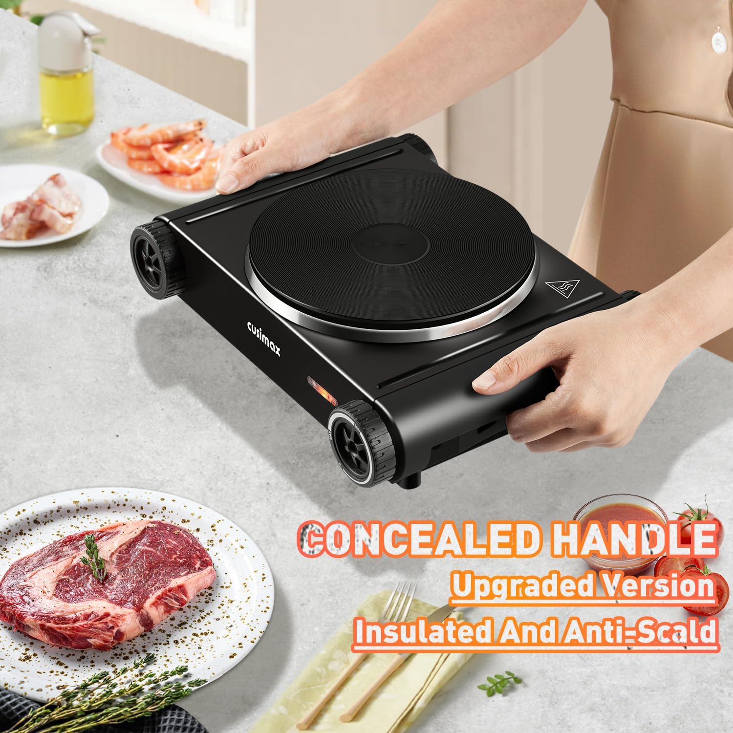 1500W Electric Portable Hot Plate with Temperature Controls, Compatible for All Cookwares