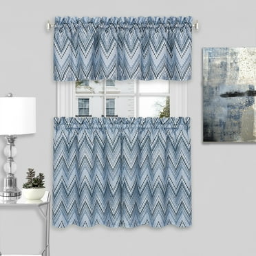 Simple Elegance by Ben&Jonah Lyla Window Curtain Tier Pair and Valance Set - 58"W x 24"L - Ice Blue
