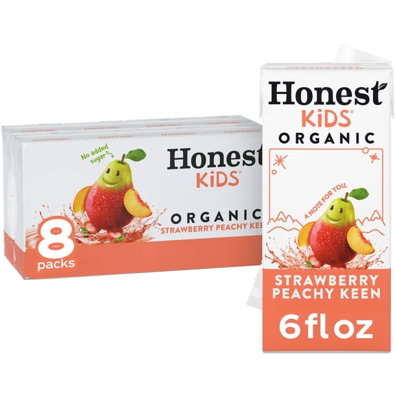 Honest Kids Strawberry Peachy Keen Organic Juice Drink Cartons, 6 fl oz, 8 Pack