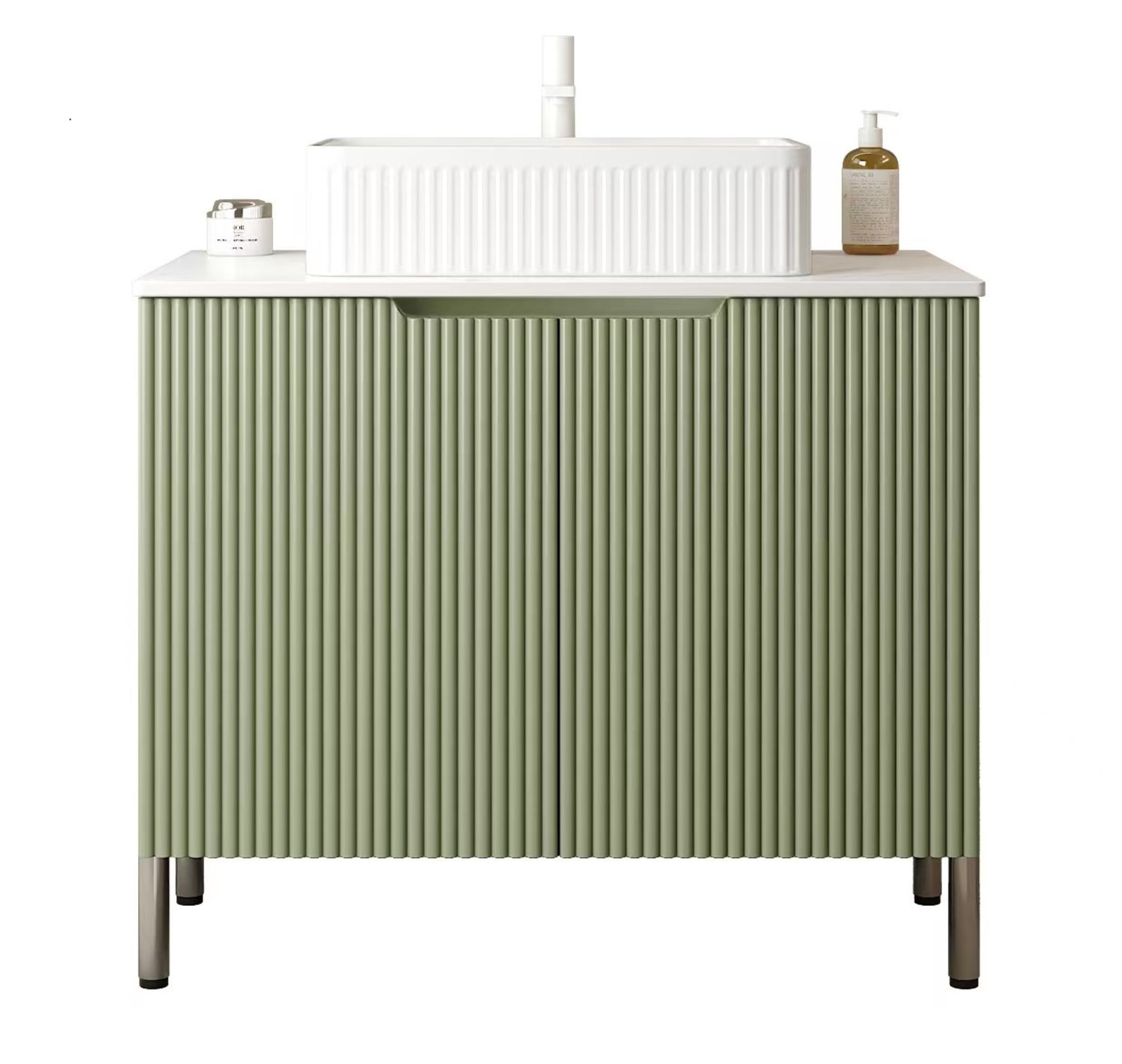 Noble House TURIO 30" Bathroom Vanity with Sintered Stone Countertop, Storage Cabinet, White Rectangle Basin, Light Green
