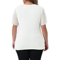 thumbnail image 3 of Agnes Orinda Women's Plus Size V Neck Short Sleeve Elegant Lace Ribbed Knit Summer Tunic Blouse 1X White, 3 of 6