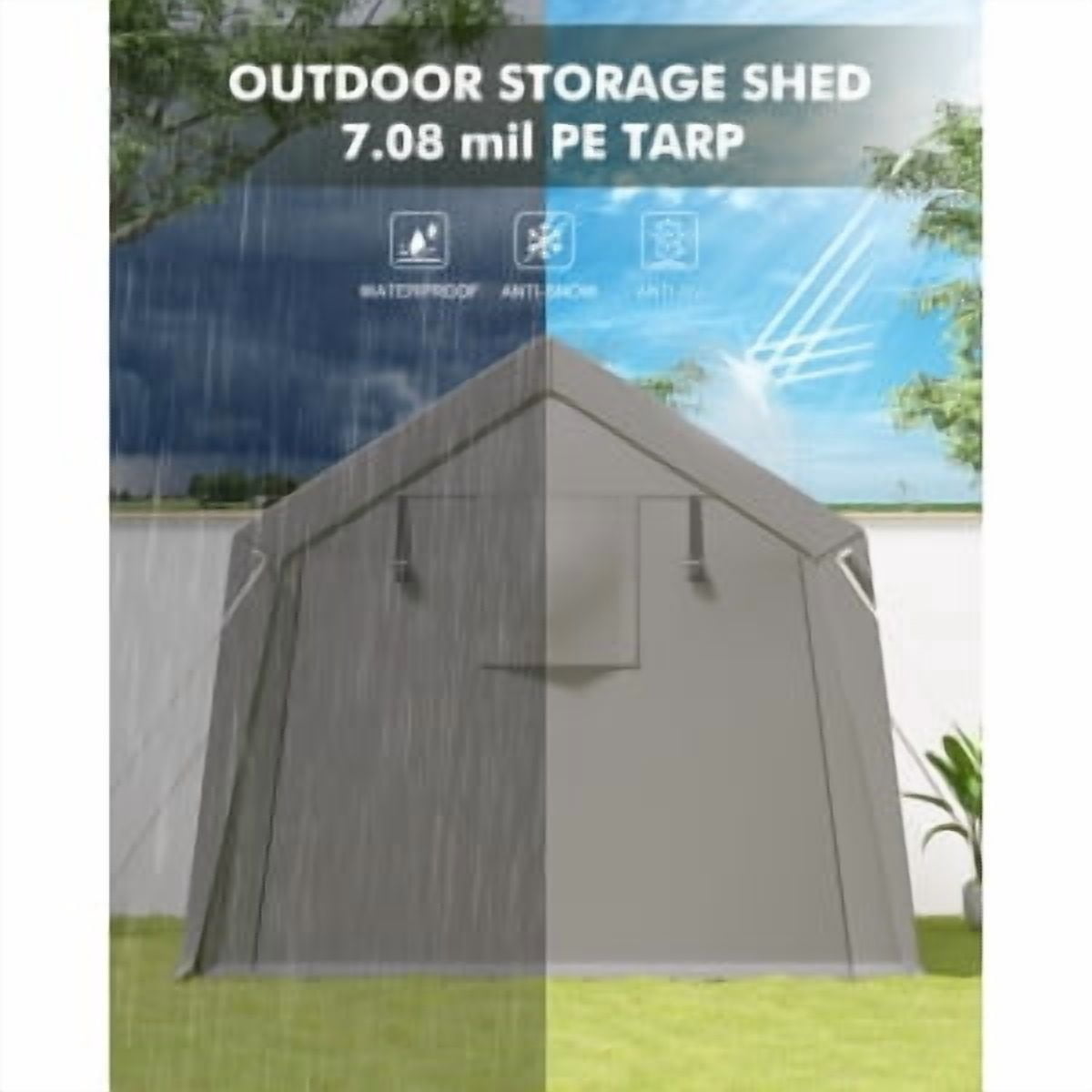 Shelter Storage Shed,Portable Garage Carport for Motorcycle,Boat, or Garden Tools,Bicycle Storage Shed with Roll-Up Zipper Door and Vent,Motorcycle Shelter with Waterproof PE Tarp