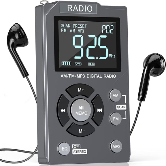 Digital AM FM Radio Portable Pocket Radio with Best Reception,600 mAh Rechargeable Walkman Radio with Stereo Earphone,Personal Radio Support TF Card,Large LCD Screen and Lock Screen