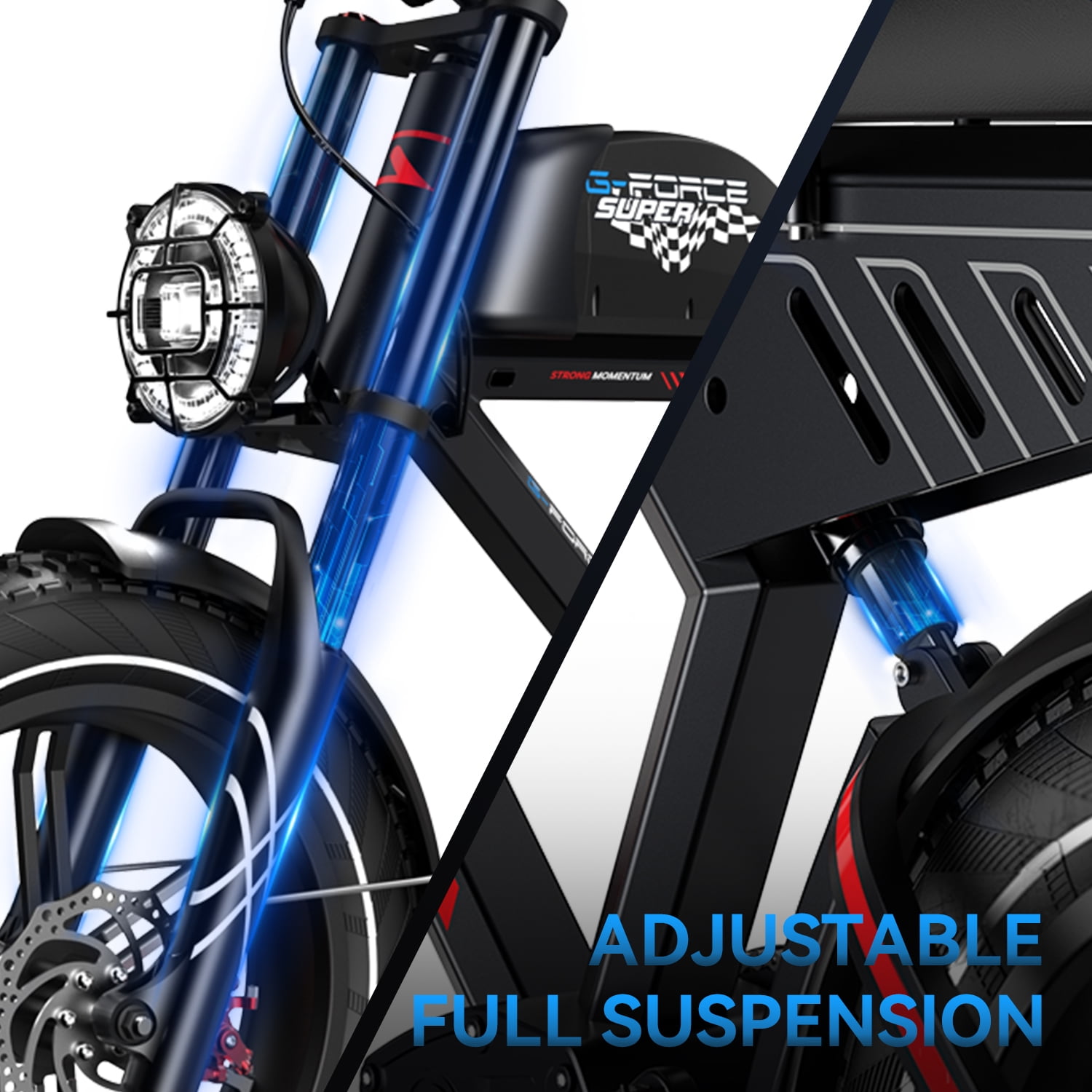 G-Force Electric Bike for Adults 52V 60AH Battery, 20x4 Fat Tire Ebikes, Full Suspension E Bike, 1500W Peak Motor Electric Bicycle 7-Speed Gear