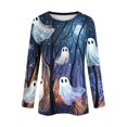 thumbnail image 6 of Craaazy Halloween Casual Tops for Women Loose Multicolor Crew Neck Long Sleeve Ghost Pumpkin Haunted House Halloween Printed Top Outdoor Shopping Blouse, 6 of 7