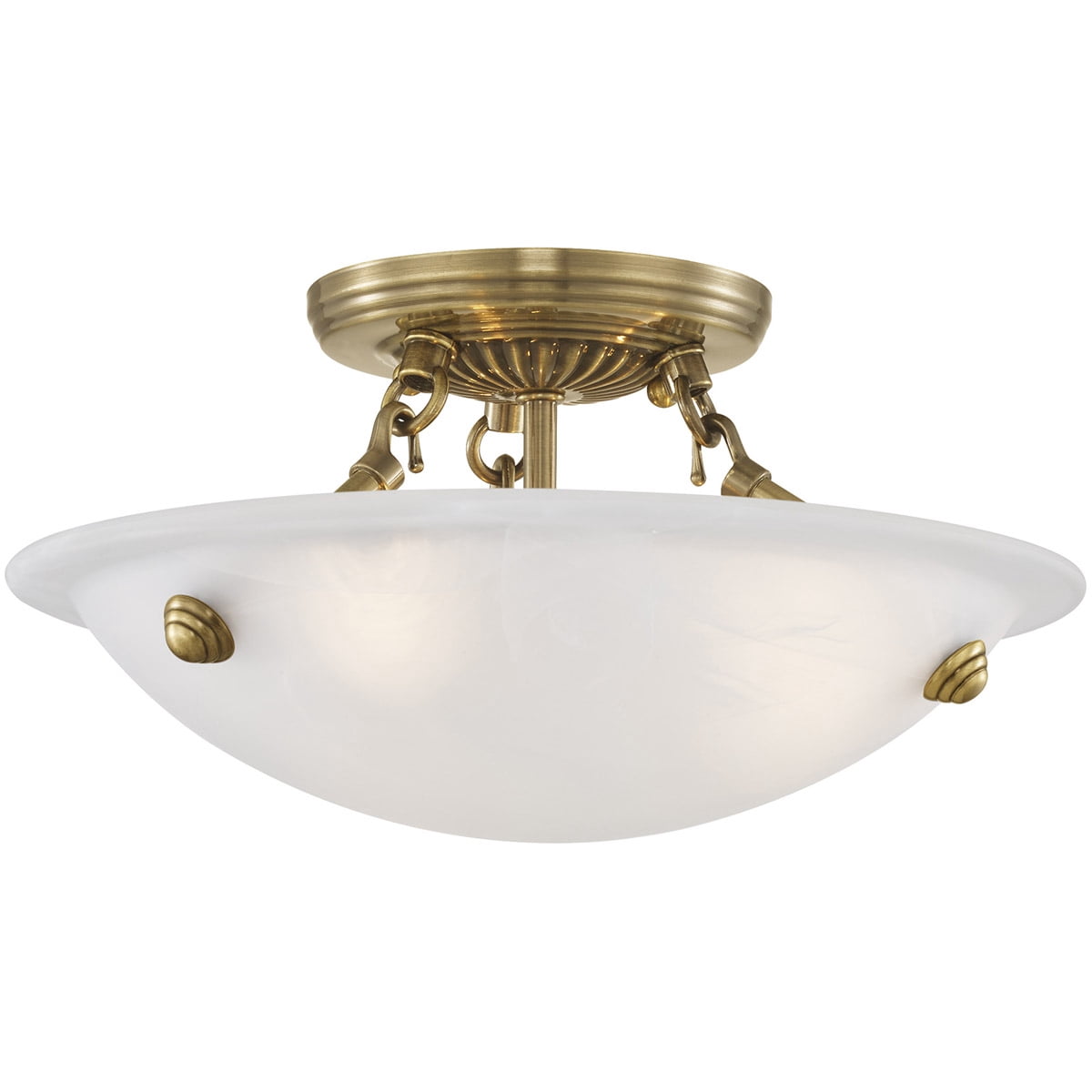 3 Light Antique Brass Ceiling Light fixture with White Alabaster Glass Shade