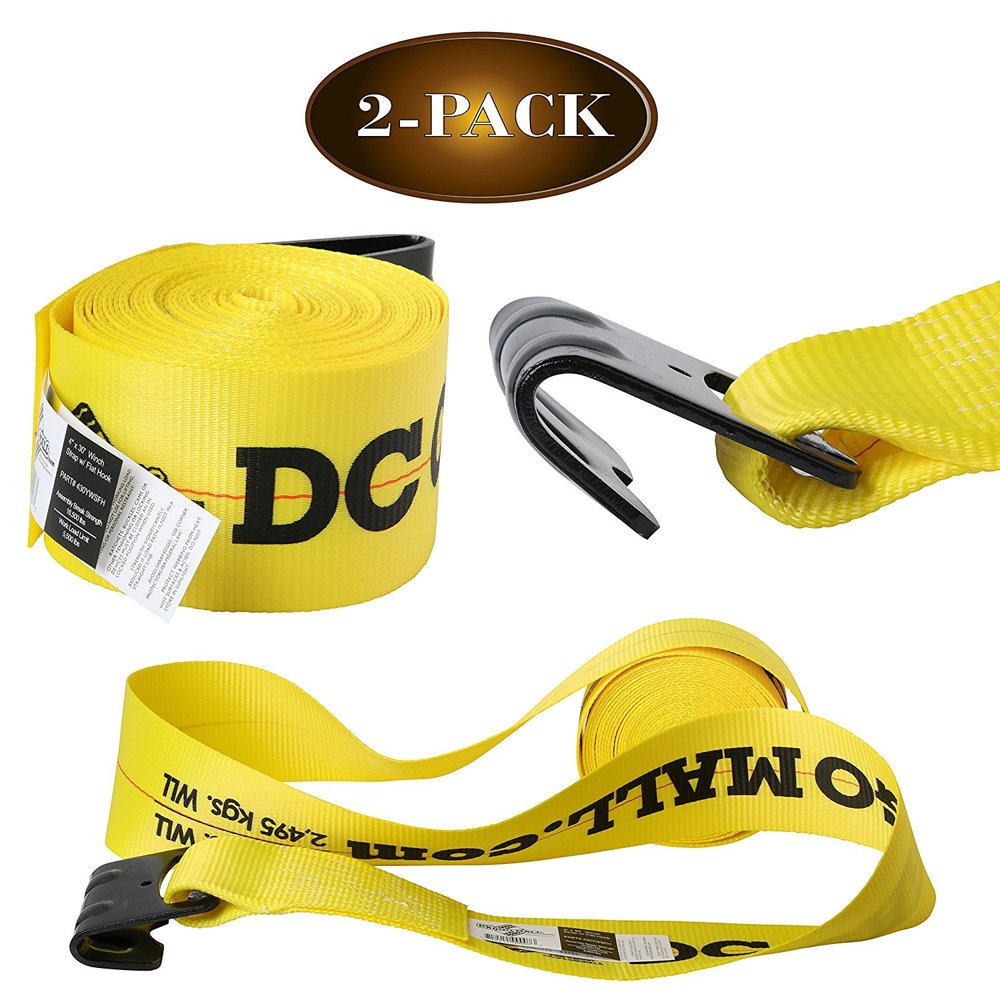 2 Winch Straps, 4"x30' Flatbed Trailer Strap Tie Downs w/ Flat Hooks