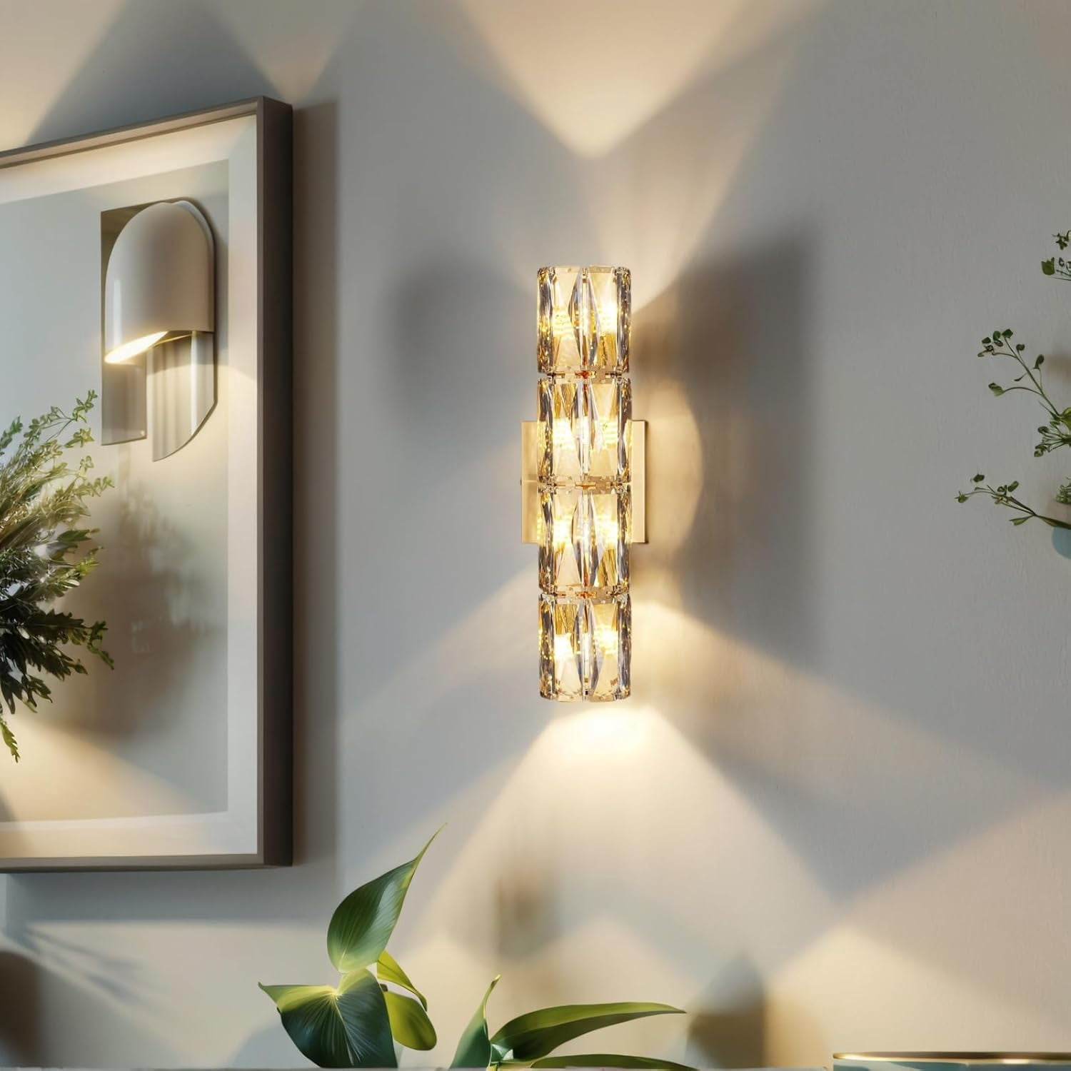 LED Crystal Wall Sconces, Modern Chrome Wall Light 15.7" Elegant Vanity Wall Lighting for Living Room Bedroom Bathroom Crystal Vanity Light Fixture 3 Colors Incluled Bulbs