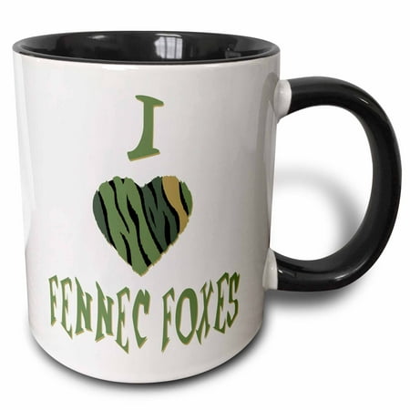 3dRose Camo Colored Striped I Love Fennec Foxes - Two Tone Black Mug, 11-ounce