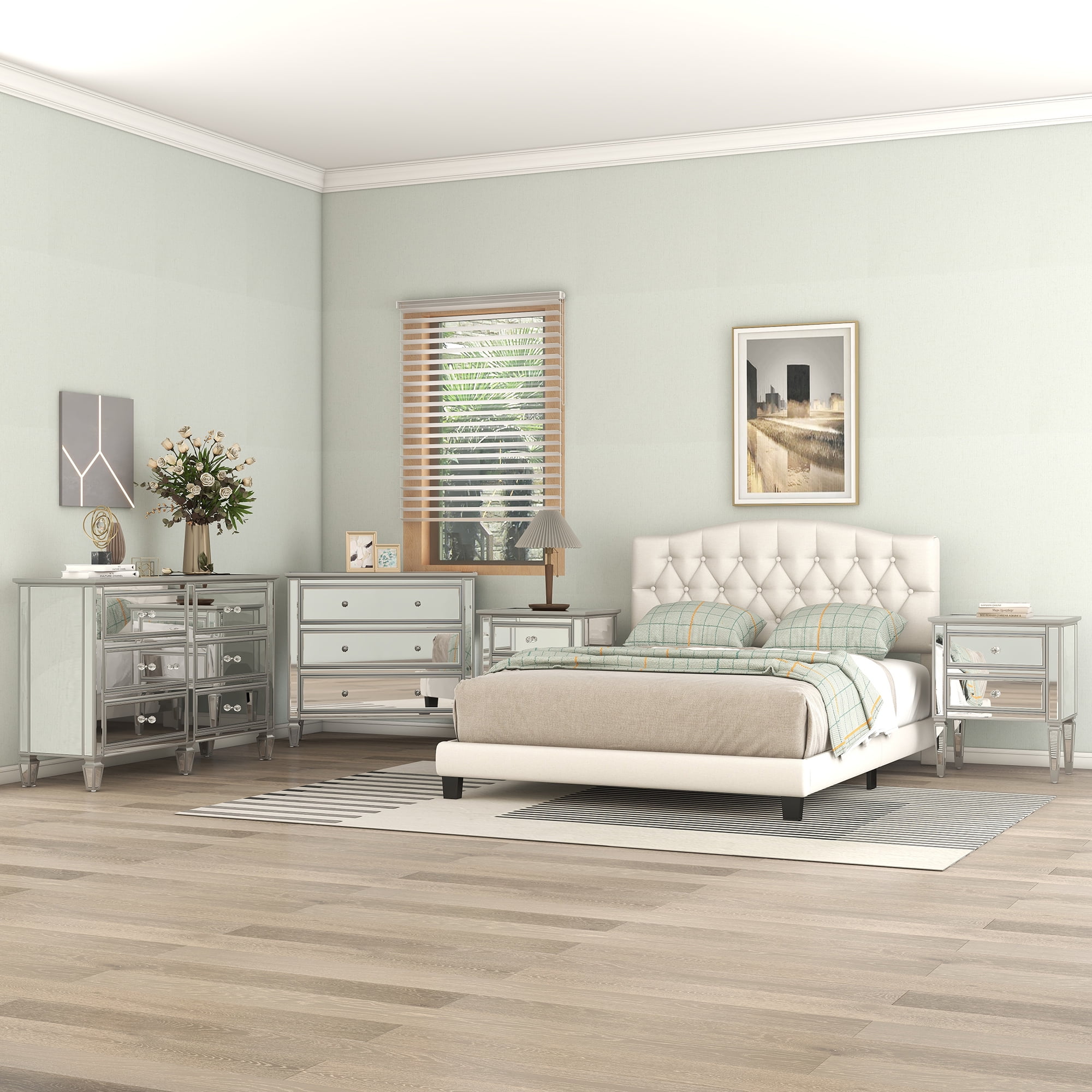 CoSoTower Elegant 5 Pieces Bedroom Set Queen Upholstered Curved Tufted