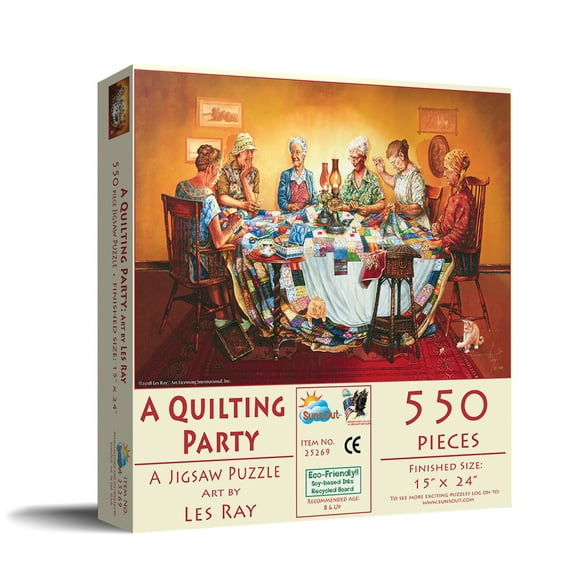 SUNSOUT INC - A Quilting Party - 550 pc Jigsaw Puzzle by Artist: Les Ray - Finished Size 15" x 24" - MPN# 25269