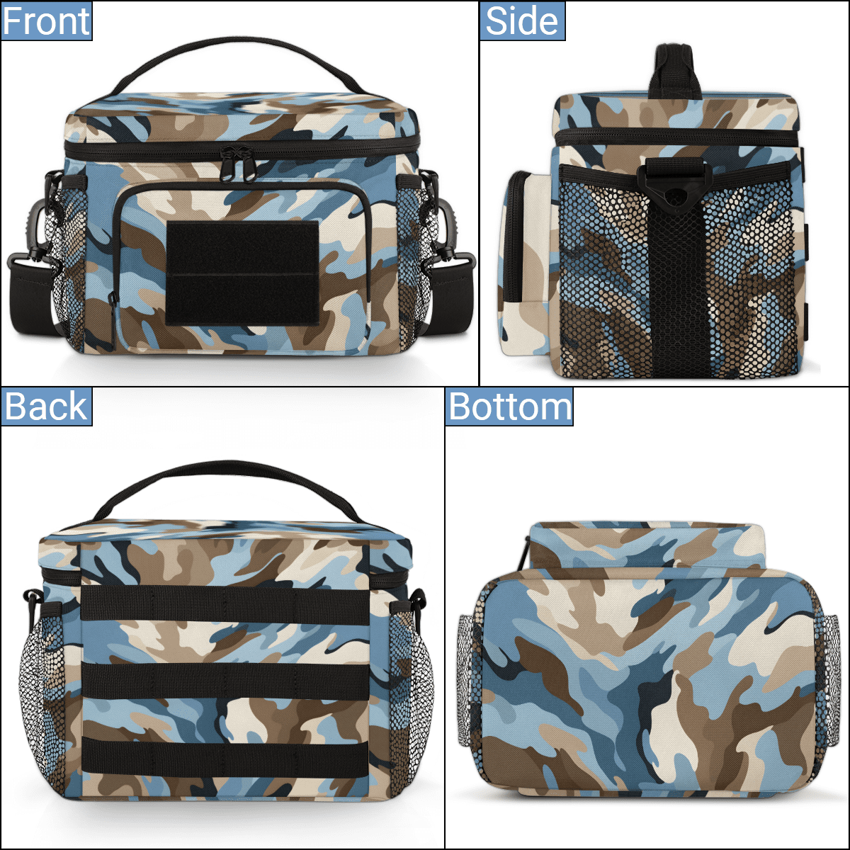 Water-Resistant Tactical Lunch Bag，0.4 Inch Insulated Meal Prep Bag with Removable Strap & Pouch,Camouflage Cooler Bag for Work,Gym,or Outdoor