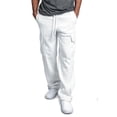 thumbnail image 6 of Cargo Sweatpants for Men Heavyweight Fleece Open Bottom Straight Leg Sweatpant Pockets Plus Size Big and Tall Joggers White 3XL, 6 of 9