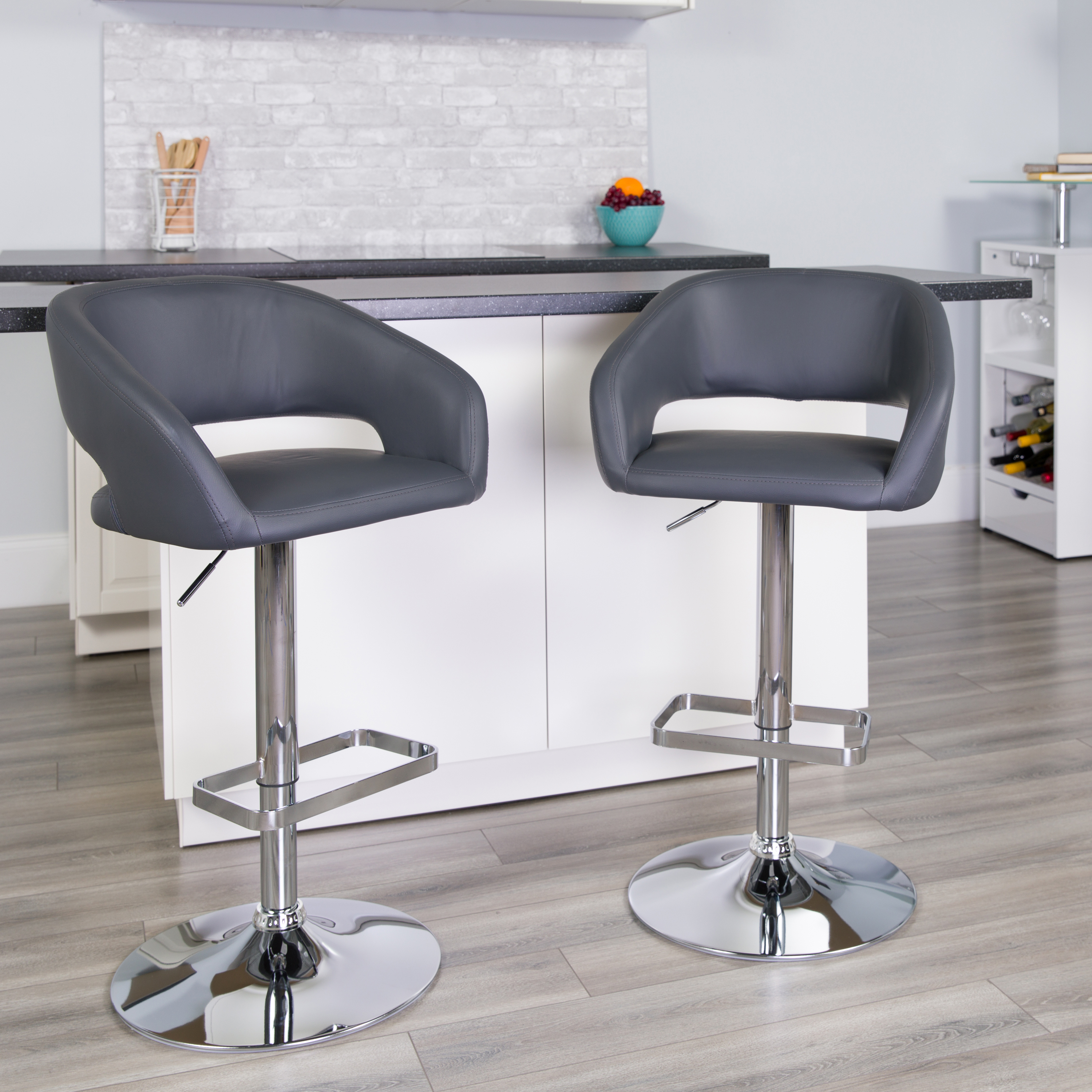 Flash Furniture Contemporary Gray Vinyl Adjustable Height Barstool with