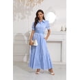 thumbnail image 5 of utcoco Womens Striped Button Down Shirt Dress Casual Puff Short Sleeve Ruffle Hem Maxi Dresses with Belt, 5 of 6