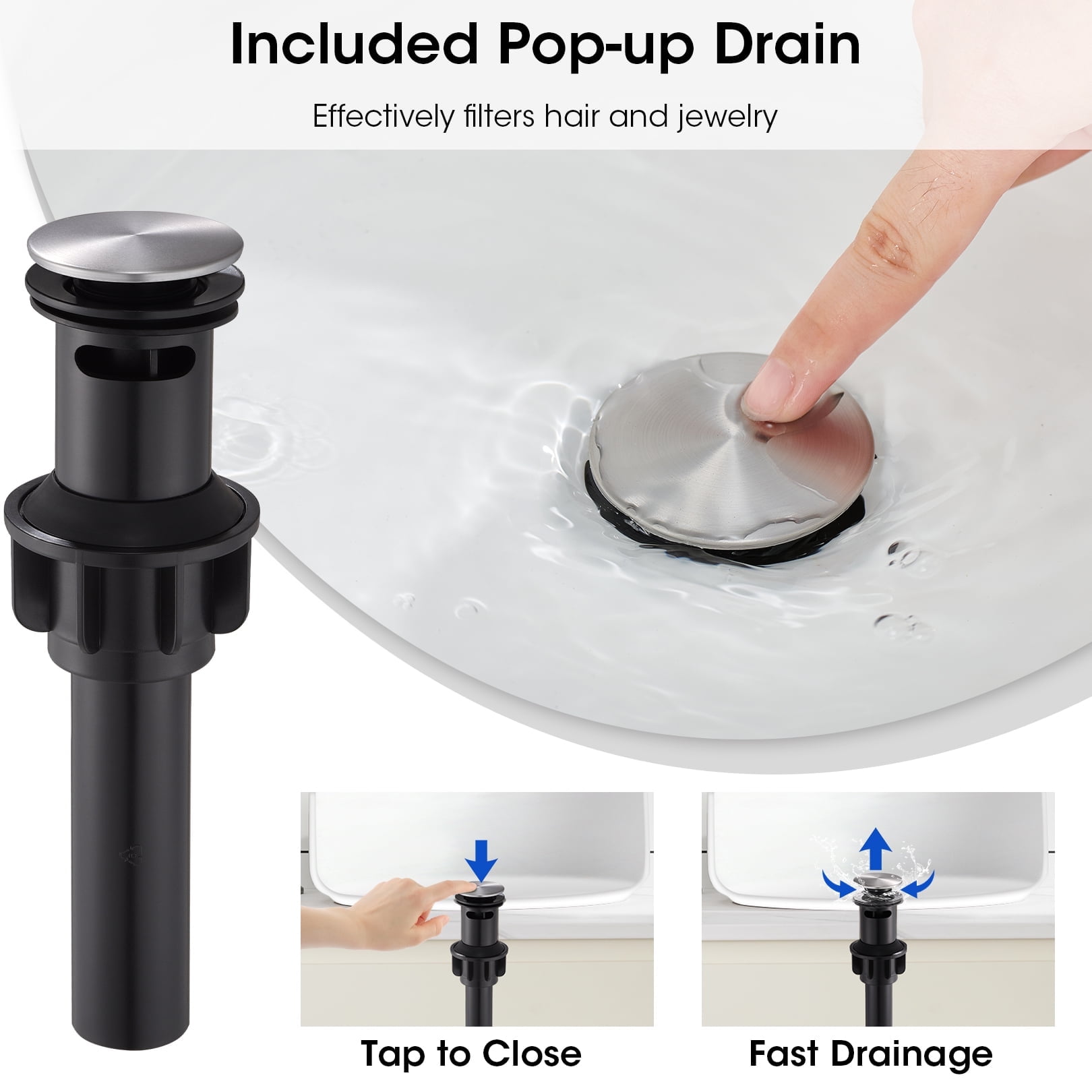 Wowkk Brushed Nickel Bathroom Faucets 9.84" High Spout Tall Basin Faucet, Single Handle Bathroom Sink Faucet with Pop Up Drain and Faucet Supply Lines