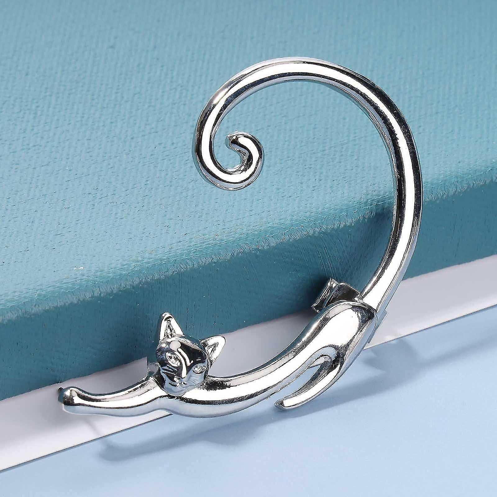Waca09 Cat Ear Climber Silver Cat Ear Wrap Earrings Feline Ear Cuff Earrings Cat Clip On Earrings Animal Crawler Earrings Jewelry Silver